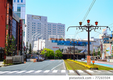 Scenery of Toyohashi City with tram facilities spread out in the city center Scenery of Toyohashi City with tram facilities spread out in the city center 77283504