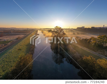 "Saitama Prefecture" Minuma rice field morning mist scenery "Saitama Prefecture" Minuma rice field morning mist scenery 77284240