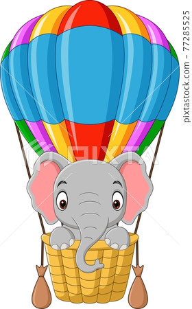 Cartoon baby elephant riding a hot air balloon - Stock Illustration  [77285525] - PIXTA