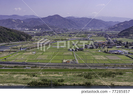 鳥取縣鳥取市河原城 俯瞰矢津町方向 照片素材 圖片 圖庫