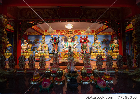 CHONBURI, THAILAND - November 8, 2020 -Wihan Thep Sathit Phra Kitthi Chalerm Shrine (Nacha Sa Thai Chue Shrine) Or Naja Temple at Ang Sila. Famous Temple. CHONBURI, THAILAND - November 8, 2020 -Wihan Thep Sathit Phra Kitthi Chalerm Shrine (Nacha Sa Thai Chue Shrine) Or Naja Temple at Ang Sila. Famous Temple. 77286016