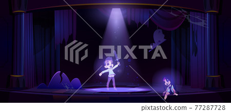 Ghosts of kids on old theater stage at night Ghosts of kids on old theater stage at night 77287728