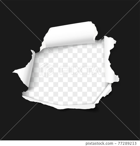 Hole in paper with torn sides and ripped edges 77289213