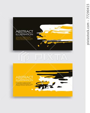 Black white yellow ink brush stroke card on white background. Japanese style. Black white yellow ink brush stroke card on white background. Japanese style. 77290415