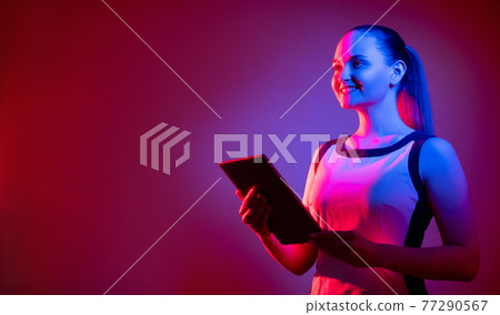 digital coaching futuristic technology neon woman digital coaching futuristic technology neon woman 77290567