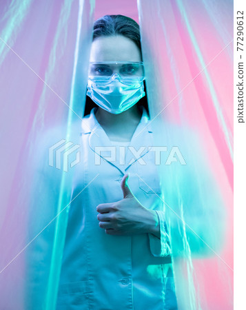 successful lab research satisfied doctor thumb up 77290612