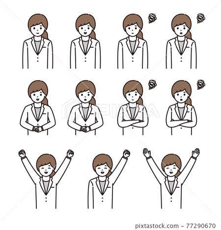 Female pharmacist doctor white coat facial expression set Female pharmacist doctor white coat facial expression set 77290670