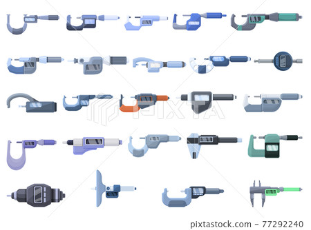 Digital micrometer icons set, cartoon style Digital micrometer icons set, cartoon style 77292240