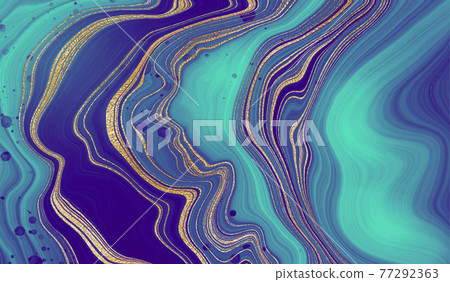 Gold marble design. A beautiful combination of pink and blue marble and gold. Splashes of gold and lines. Marble pattern for print and web design. Gradient background. 77292363