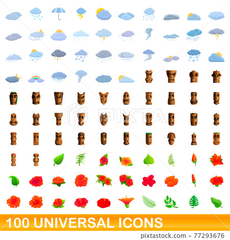100 universal icons set, cartoon style 77293676