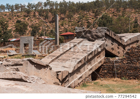 Famous ancient obelisks in city Aksum, Ethiopia Famous ancient obelisks in city Aksum, Ethiopia 77294542