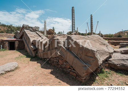 Famous ancient obelisks in city Aksum, Ethiopia 77294552