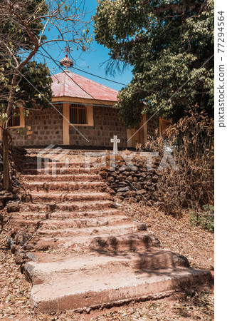 stairs to monastery on Lake Tana, Ethiopia Africa 77294564