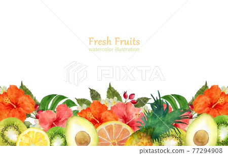 Fruit and hibiscus flower frame 77294908