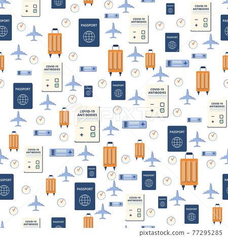 Seamless pattern for textiles and packaging. Vaccinations and new travel. Vector Seamless pattern for textiles and packaging. Vaccinations and new travel. Vector 77295285