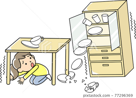 A woman who goes under the table during an earthquake 77296369
