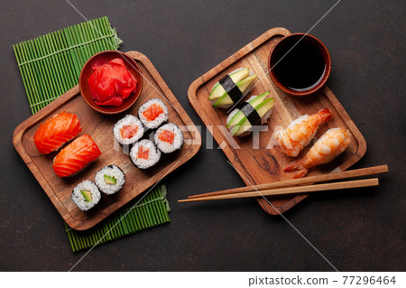 Japanese sushi set Stock Photo by karandaev