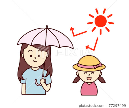 A woman with a parasol and a girl in a straw hat A woman with a parasol and a girl in a straw hat 77297499