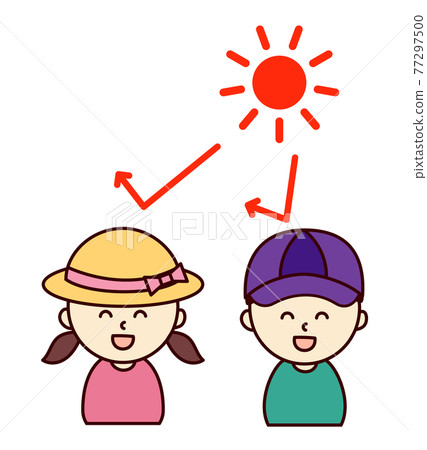 Girl in straw hat and boy in cap 77297500