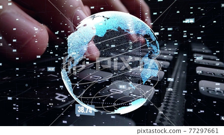 Man working on computer with graphic of mathematics coding moder 77297661