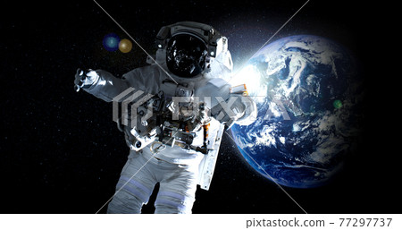 Astronaut spaceman do spacewalk while working for space station 77297737