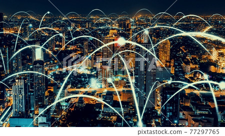 Smart digital city with globalization abstract graphic showing connection network 77297765