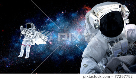 Astronaut spaceman do spacewalk while working for space station 77297792