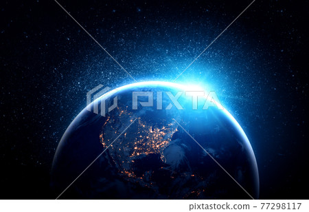 Planet earth globe view from space showing realistic earth surface and world map 77298117
