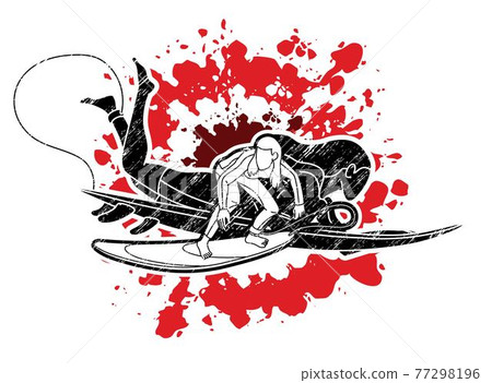 Group of Surfing Sport Women Players Action Cartoon Graphic Vector 77298196
