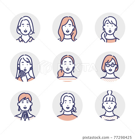 Illustration material of the upper body icon of a woman with a happy face 77298425