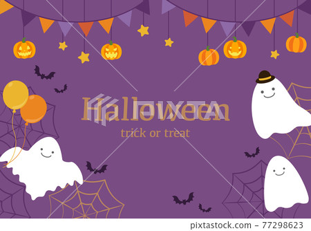 Vector illustration frame background for Halloween pumpkin lanterns and ghosts and bats 77298623