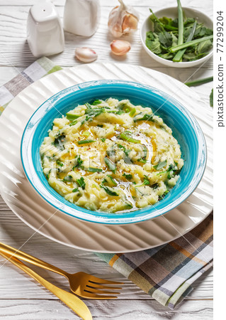 Irish colcannon potato mash with kale, top view 77299204