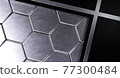 Metal hexagons in black metallic frame Background. 3d render illustration 77300484