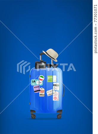 Travel bag with paper stickers, hat, digital camera 77301071