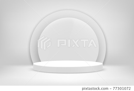 Bright white interior scene with round pedestal Bright white interior scene with round pedestal 77301072