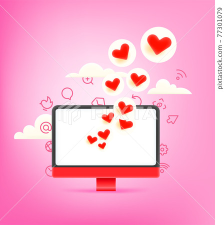 Social media reaction with red hearts Social media reaction with red hearts 77301079