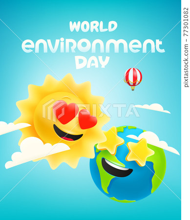 World environment day vector banner with comic sun and Earth World environment day vector banner with comic sun and Earth 77301082
