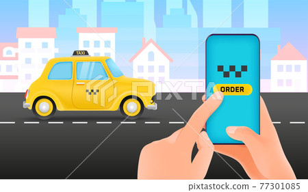 Ordering taxi. Taxi service concept. Mobile application Ordering taxi. Taxi service concept. Mobile application 77301085