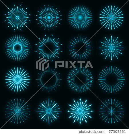 Retro set of light sunburst neon style glow... - Stock Illustration ...