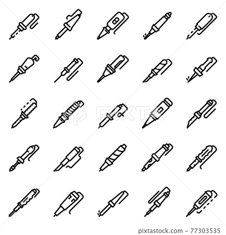 Soldering iron icons set, outline style Soldering iron icons set, outline style 77303535