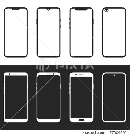 Set of different black and white smartphone icons. Simple mobile phone icons template. 77304201