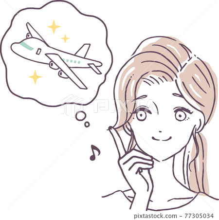 Illustration material of a woman who thinks about travel while being excited Illustration material of a woman who thinks about travel while being excited 77305034