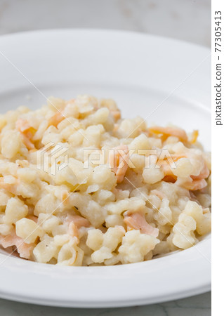 halusky- small potato dumplings- with salmon 77305413