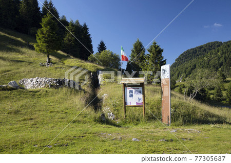 Trenches from First World War near Monte Grappa, Province of Treviso, Veneto Region, Italy Trenches from First World War near Monte Grappa, Province of Treviso, Veneto Region, Italy 77305687