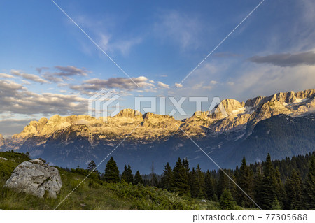 Dolomites on Italian and Slovenian border around mountain Monte Ursic with 2541 m in Julian Alps Dolomites on Italian and Slovenian border around mountain Monte Ursic with 2541 m in Julian Alps 77305688
