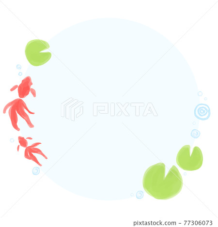金魚和水生植物框架日式水彩風格矢量 77306073