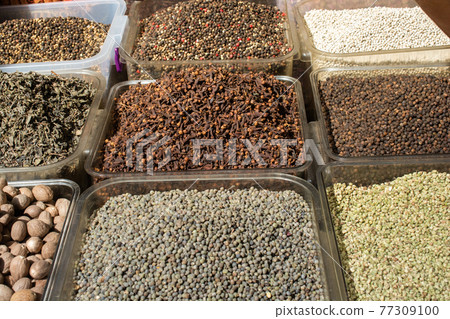 Colorful spices in the Turkish  Grand Spice Bazaar in Istanbul, Turkey 77309100