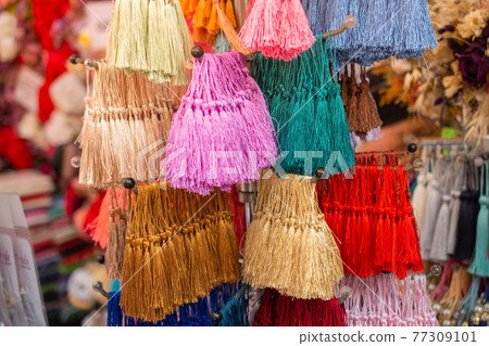 Set of tassels in various colors for design elements Set of tassels in various colors for design elements 77309101