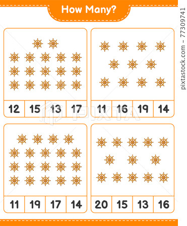 Counting game, how many Ship Steering Wheel. Educational children game, printable worksheet, vector illustration Counting game, how many Ship Steering Wheel. Educational children game, printable worksheet, vector illustration 77309741