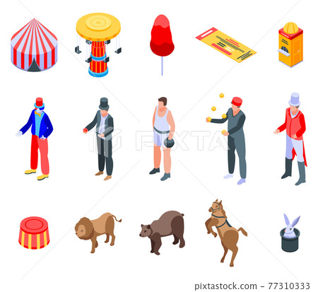 Circus icons set, isometric style Circus icons set, isometric style 77310333